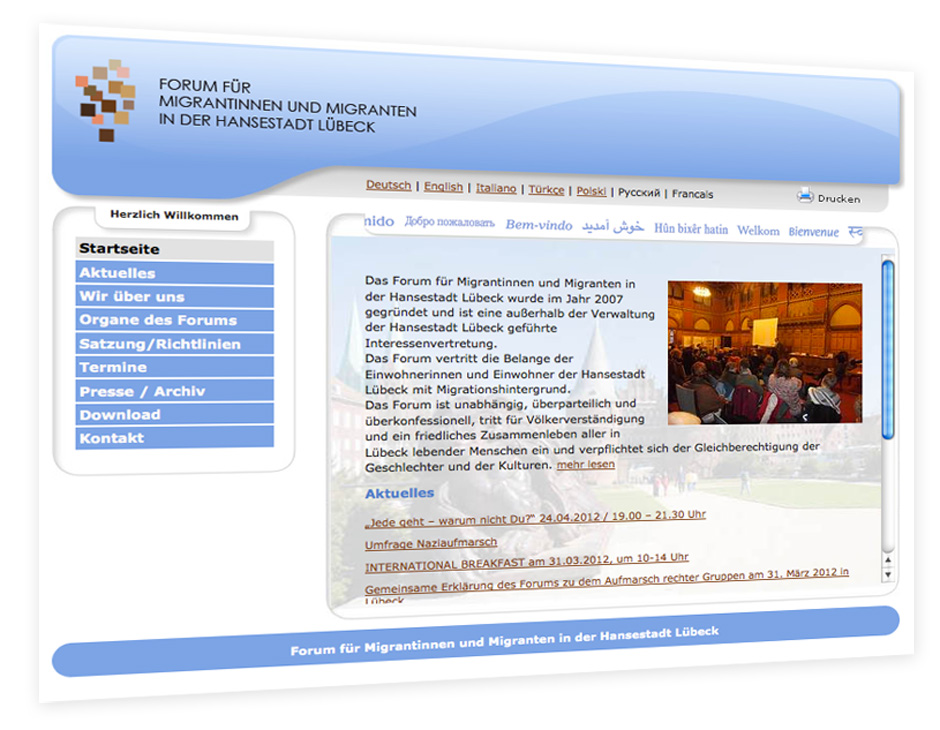 Webseite vom Forum für Migrantinnen und Migranten in Lübeck